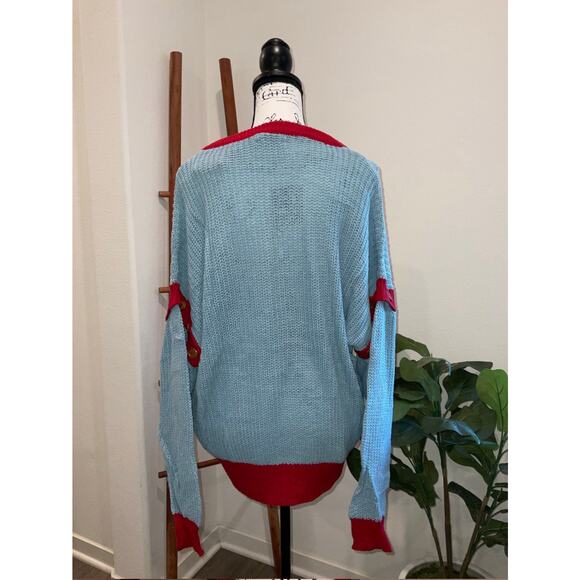 MSRP$59 Umgee Blue Red Colorblock Button Sleeve Knit Sweater Size XL QUICK SHIP - Picture 3 of 6